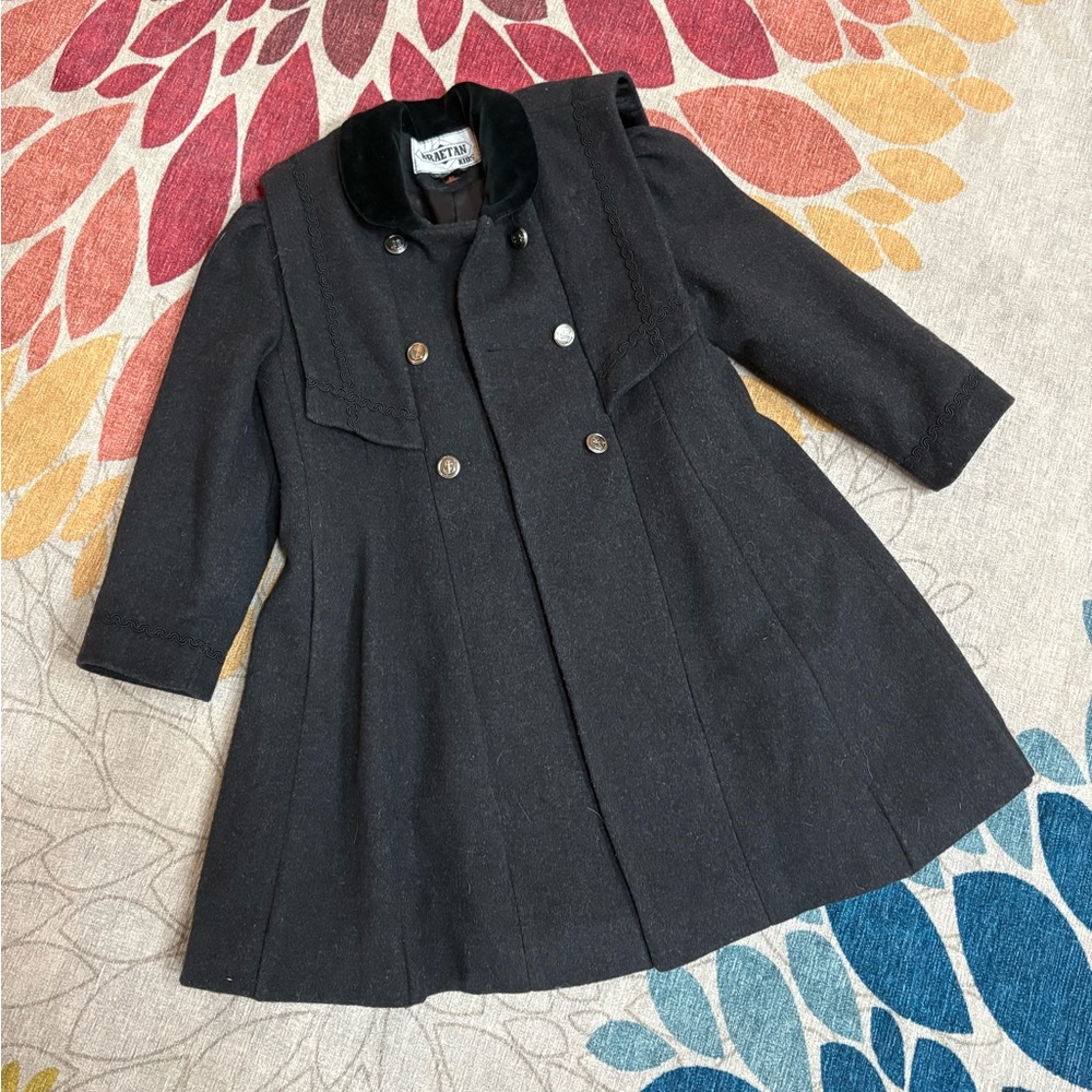 Gorgeous vintage Braetan nautical Wool and velvet Girl’s Coat 6 dark gray